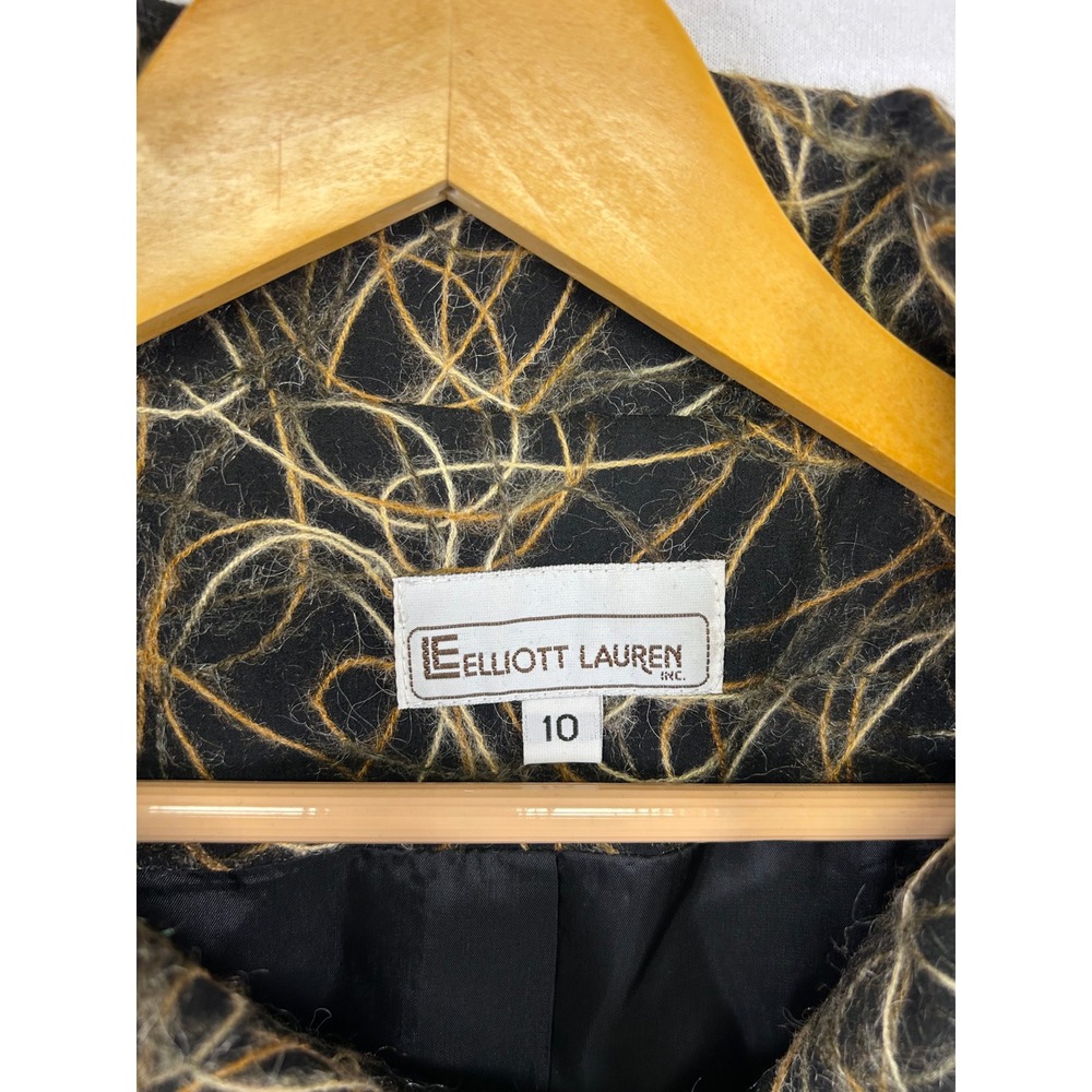 Artistic Avant Garde Elliott Lauren Womens 10 Black Gold Wool Scribble Jacket - Picture 3 of 11